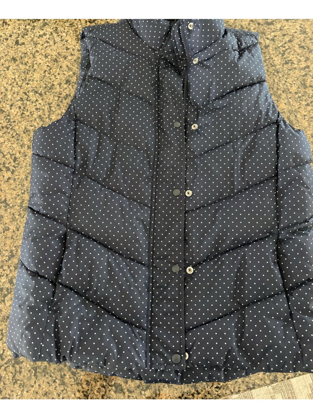 Gap womens L Blue Polka Dot Puffer Vest Full Zip Button Stand-Up Collar